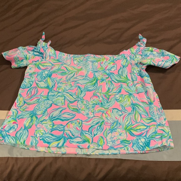 EUC Women’s Size XL Lilly Pulitzer off the shoulder top SO CUTE - Picture 5 of 8